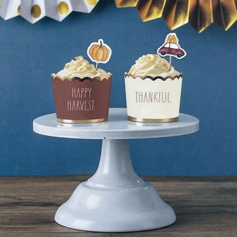 Rae Dunn 12 Piece Fall “Happy Harvest & Thankful” Cupcake Liners & Picks NIB